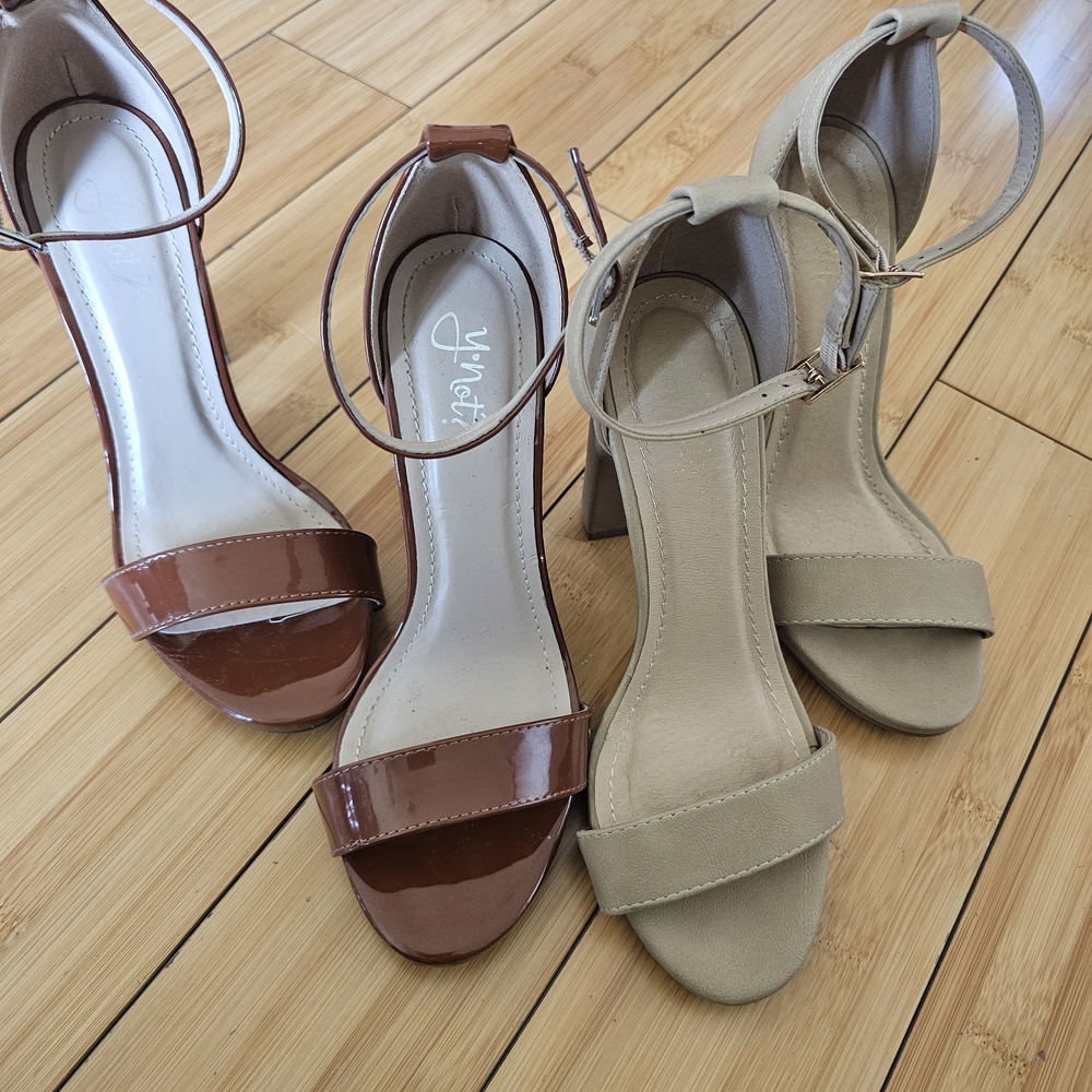 Women's Brown and Tan Heels Sz 6
